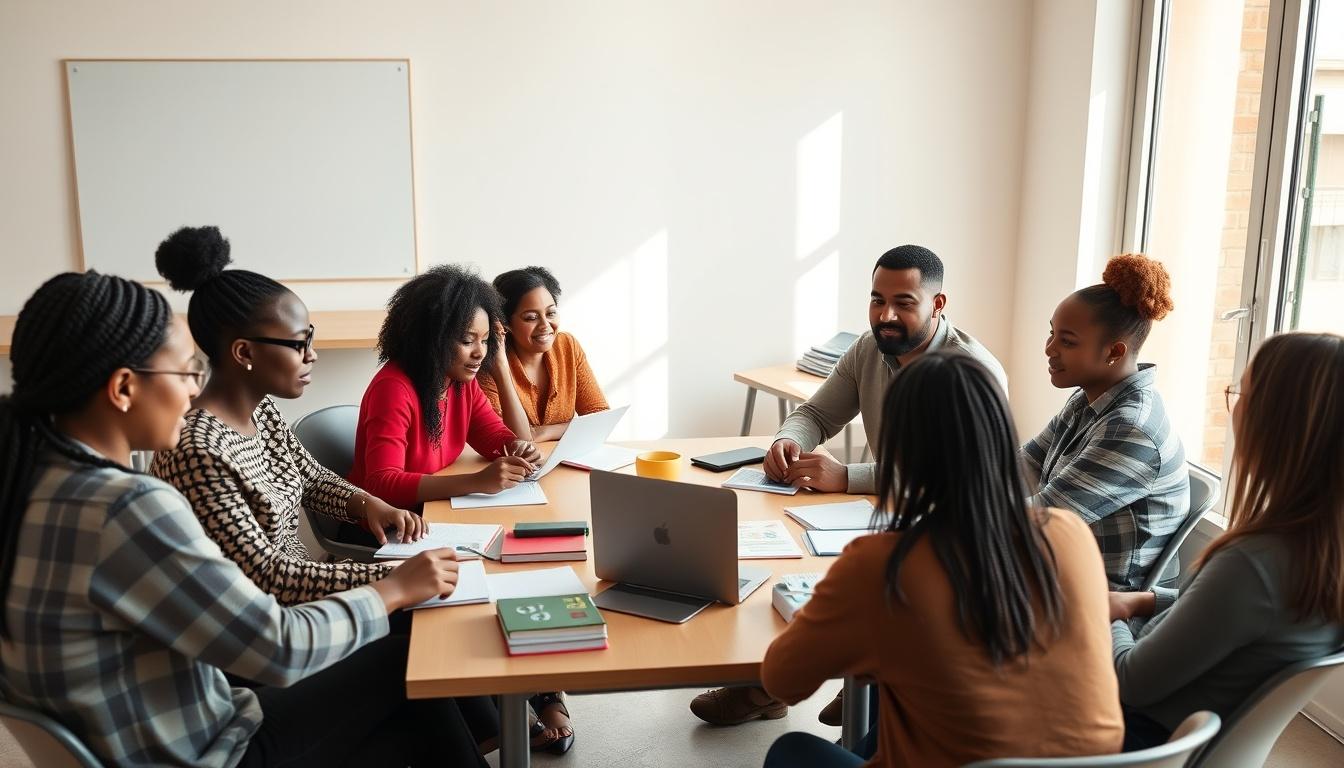 Language courses with guided group practice